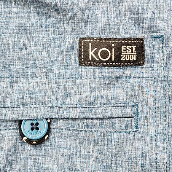 Koi Basics Top Womens XS Heathered Blue Becca V-Neck Cell Phone Pocket Scrubs - Picture 2 of 10